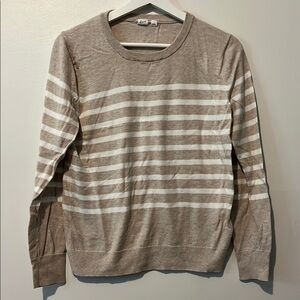GAP Tan and White Striped Crew Neck Sweater
